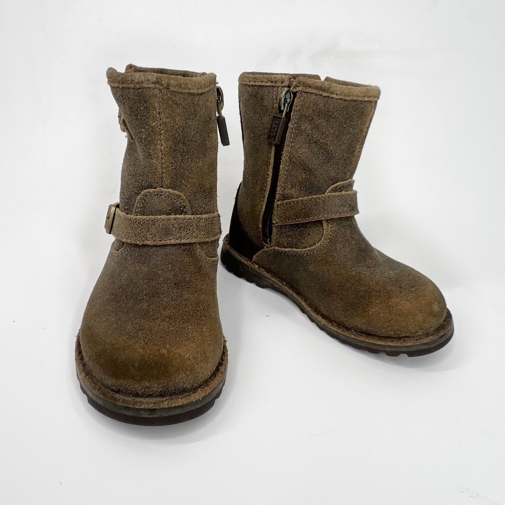 UGG Toddler Boots Brown Harwell Bomber Suede Two Tone Ankle Buckle 7